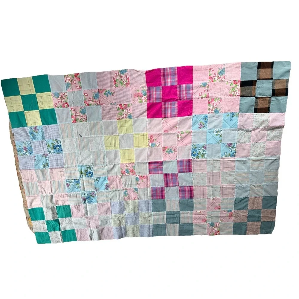 Lot x13 pieces Vintage Unfinished Quilt Tops Cotton Retro Various Sizes Charity